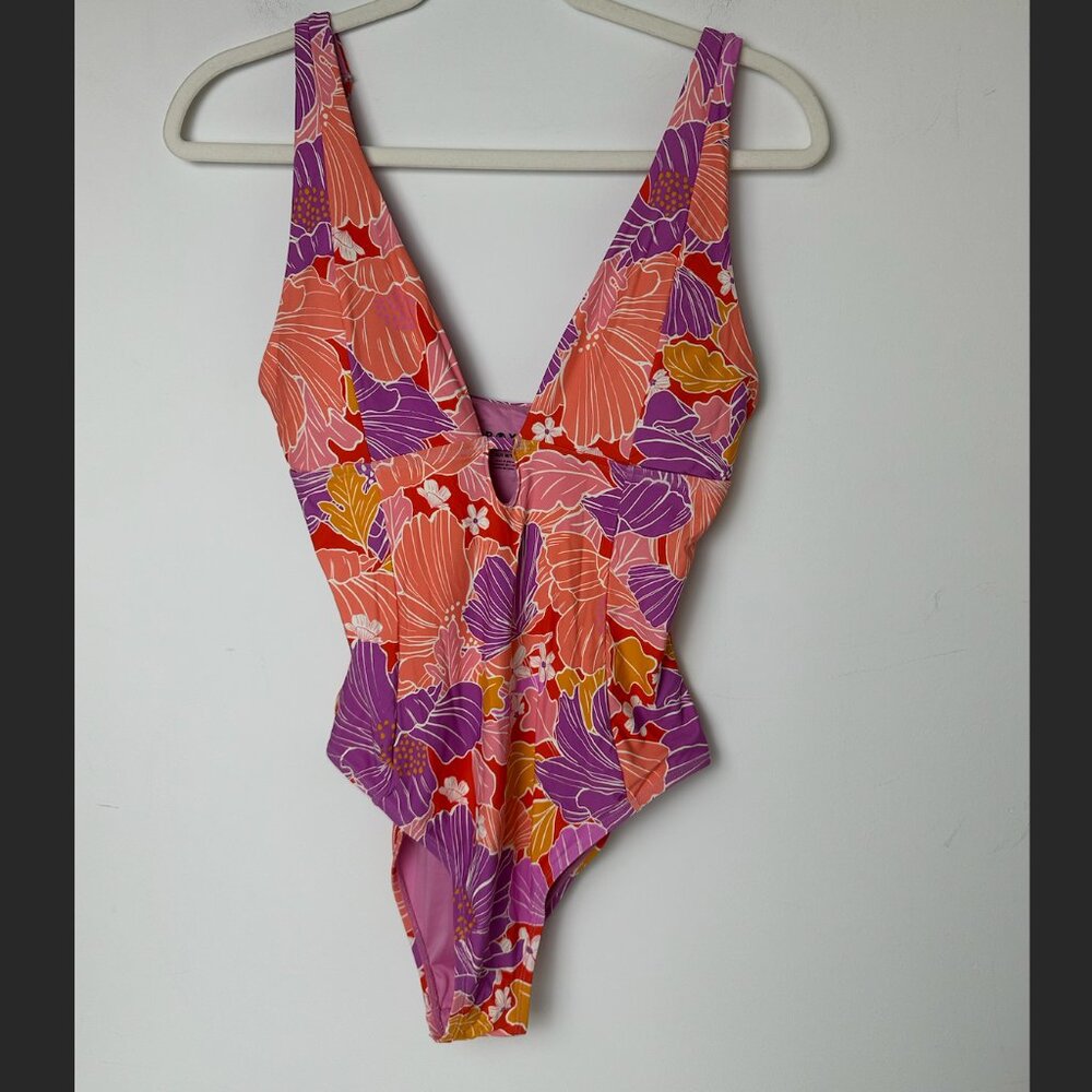 Roxy Bell Bottom Blooms Plunge One Piece Swimsuit - Size M